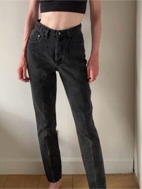 Vintage Faded Black High-Rise Women's Jeans. Size 7/8. Made in Mexico.
